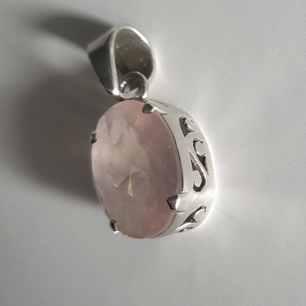 Sterling Platform Rose Quartz Pendant - .925 Sterling Silver